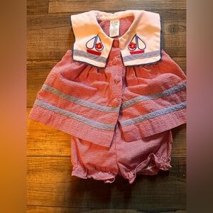 VINTAGE 1980s Class Club Baby Red and White Outfit